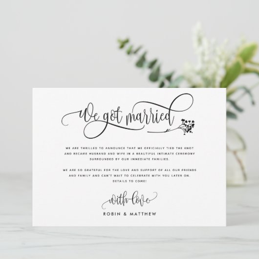 Invitation Moderne Nous Nous Sommes Mariés Mariage / Elope Fa (Debout devant)