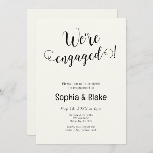 Invitation Moderne Nous sommes engagés White Cream Engagement (Devant / Derrière)