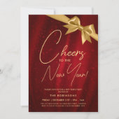 Invitation MODERNE Nouvel An Eve Gold Red Sparkle Bow (Devant)