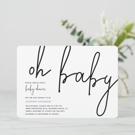 Invitation moderne Oh Baby (Debout devant)
