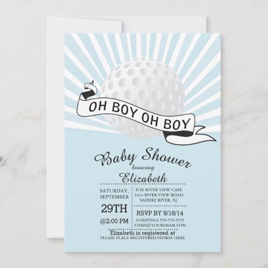 Invitation Moderne Oh Boy Golf Ball Boys Baby shower (Devant)