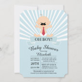 Invitation Moderne Oh Boy Mustache Boys Baby shower (Devant)