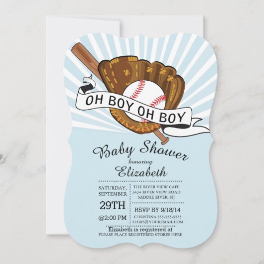 Invitation Moderne Oh Boy Sports Baseball Boys Baby shower (Devant)