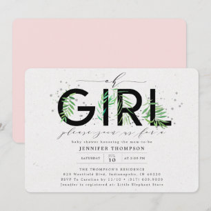 Invitation Moderne Oh Girl Blush Baby shower de verdure tropi