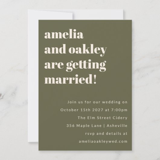 Invitation Moderne Olive Green Retro Simple Mariage Website (Devant)
