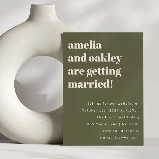 Invitation Moderne Olive Green Retro Simple Mariage Website