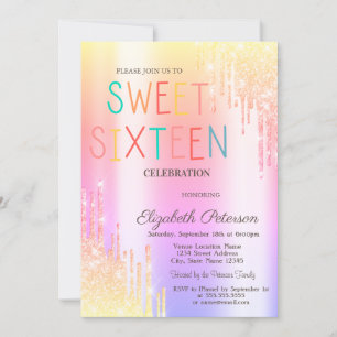Invitation Moderne Ombre Paillettes Gouttes Coloré Sweet 16