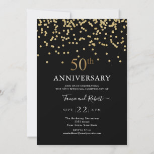 Invitation Moderne Or 50e Anniversaire de Mariage Noir