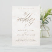 Invitation Moderne Or et Beige Le Mariage de Calligraphie (Debout devant)