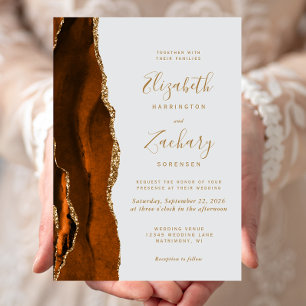 Invitation Moderne Orange Brûlé Or Agate Gris Pâle Mariage