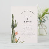 Invitation Moderne Orange Floral Cactus Mariage (Debout devant)