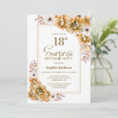 Invitation Moderne Orange Floral Surprise 18ème anniversaire (Debout devant)