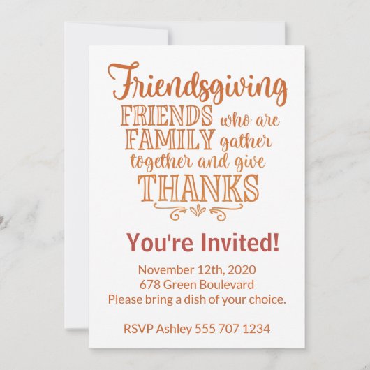 Invitation moderne Orange Friendsgiving (Devant)