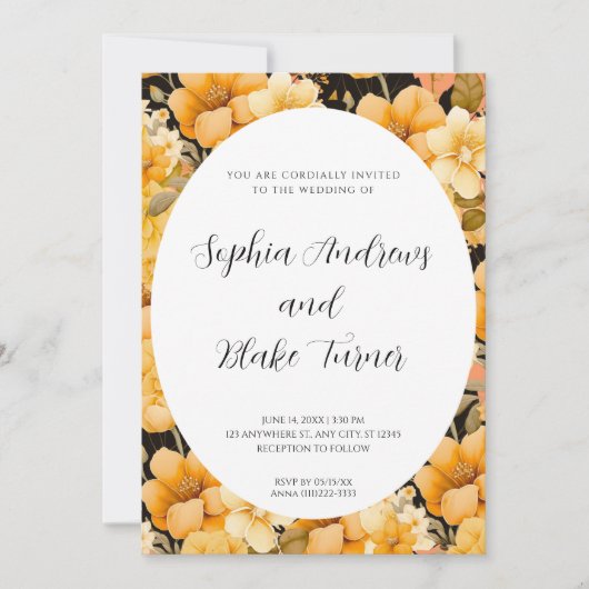 Invitation Moderne Orange Garden Floral Mariage encadré (Devant)