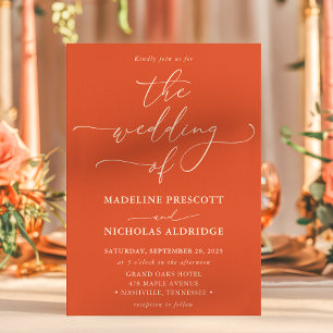 Invitation Moderne Orange Verona Sunset Calligraphie Mariage