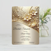 Invitation Moderne Orné Doré Floral avec Collier de Perles de (Debout devant)