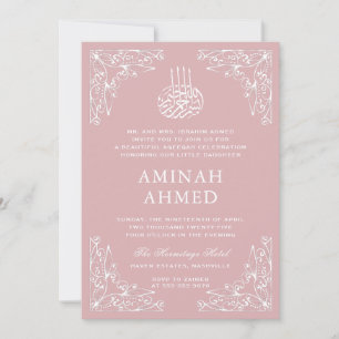 Invitation Moderne Orné rose islamique Aqiqa Aqeeqa Baby