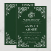 Invitation Moderne Orné Vert islamique Aqiqa Aqeeqa bébé (Devant / Derrière)