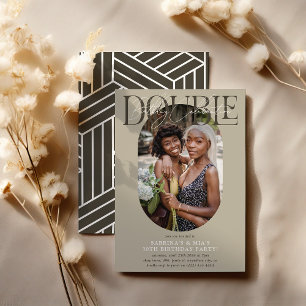 Invitation Moderne Ovale Photo & Double Anniversaire Double N
