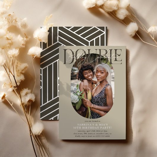 Invitation Moderne Ovale Photo & Double Anniversaire Double N