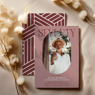 Invitation moderne ovale photo et signature 70e an
