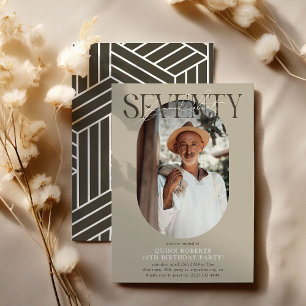 Invitation moderne ovale photo et signature 70e an