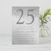 Invitation Moderne Paillettes Argent 25e Anniversaire de Mari (Debout devant)