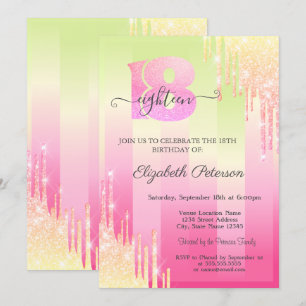Invitation Moderne Paillettes Gouttes Dégradé Rayures 18e Ann