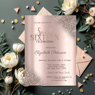 Invitation Moderne Paillettes Ombre Rose Gold  Sweet 16