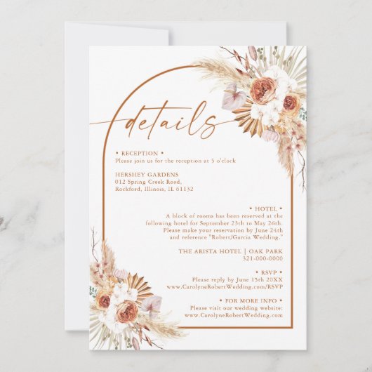 Invitation Moderne Pampas Grass Boho Terracotta Détails (Devant)