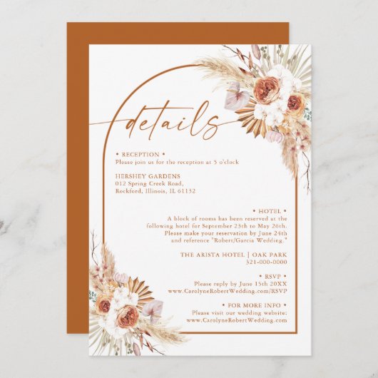 Invitation Moderne Pampas Grass Boho Terracotta Détails (Devant / Derrière)