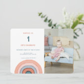 Invitation Moderne Pastel Aquarelle Arc-en-ciel Photo Anniver (Debout devant)
