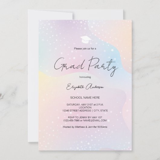Invitation Moderne Pastel Arc-en-ciel Simple Script Graduatio (Devant)