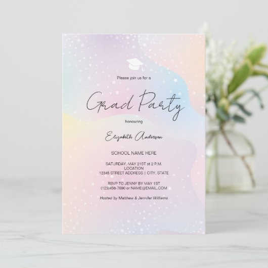 Invitation Moderne Pastel Arc-en-ciel Simple Script Graduatio (Debout devant)
