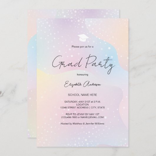 Invitation Moderne Pastel Arc-en-ciel Simple Script Graduatio (Devant / Derrière)
