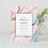 Invitation Moderne Pastel Pink Aqua Mariage en marbre (Debout devant)