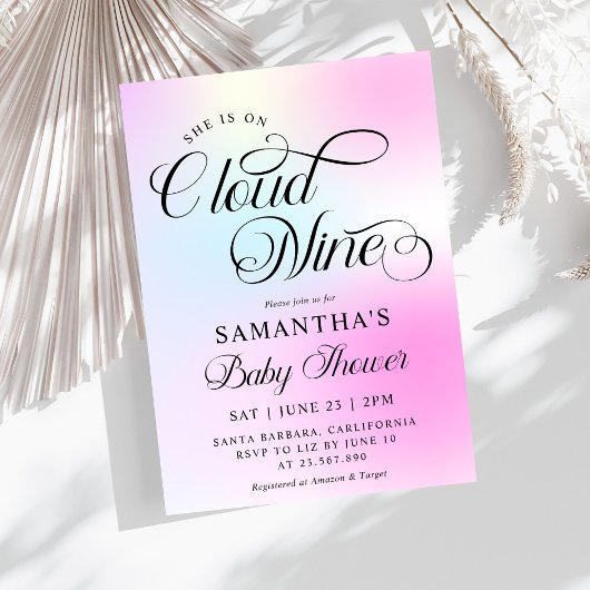 Invitation Moderne Pastel Pink Cloud Neuf Baby shower