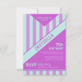 Invitation Moderne Pastel Turquoise rose rayures Anniversaire (Devant)