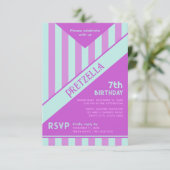 Invitation Moderne Pastel Turquoise rose rayures Anniversaire (Debout devant)