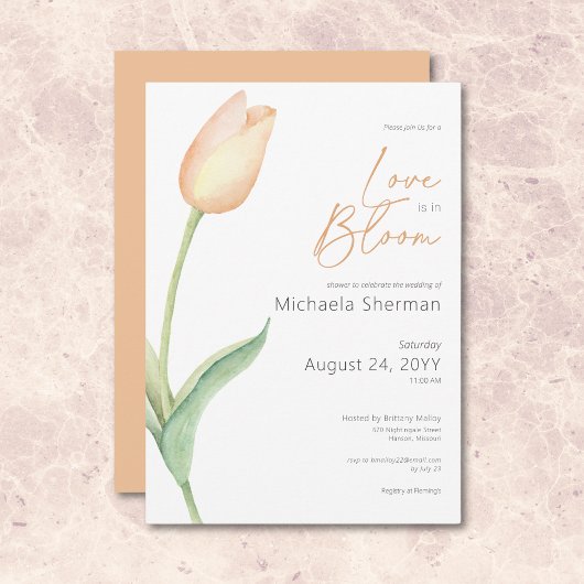 Invitation Moderne Peach Tulip Amour Dans Fleurie Douche