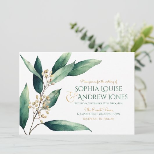 Invitation Moderne peint botanique verdure mariage rustique (Debout devant)