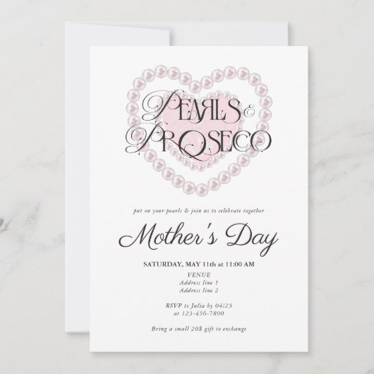 Invitation Moderne Perles de Preppy & Prosecco Fête des mères (Devant)