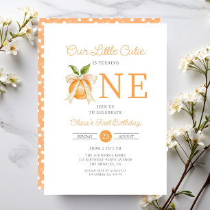 Invitation Moderne petite mignonne orange Citrus 1er annivers