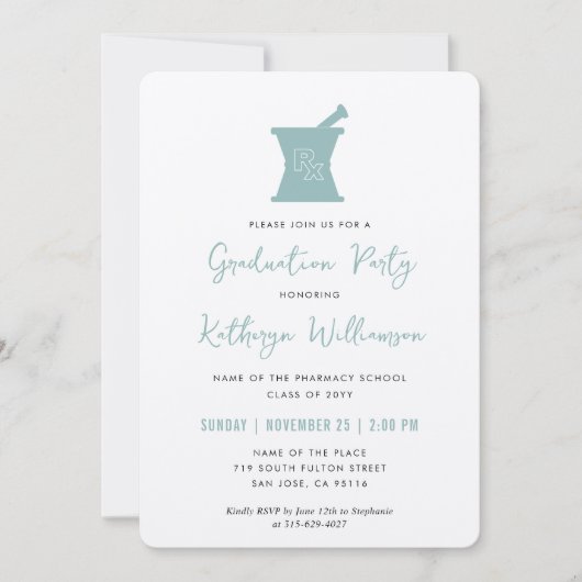 Invitation Moderne PharmD Pharmacy School Graduation (Devant)