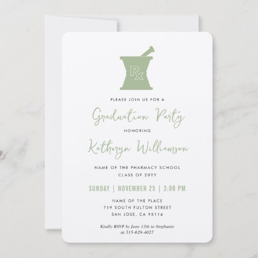 Invitation Moderne PharmD Pharmacy School Graduation (Devant)