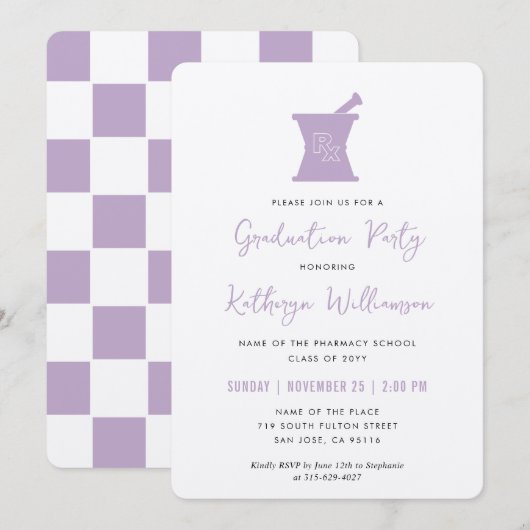 Invitation Moderne PharmD Pharmacy School Graduation (Devant / Derrière)