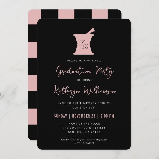 Invitation Moderne PharmD Pharmacy School Graduation (Devant / Derrière)