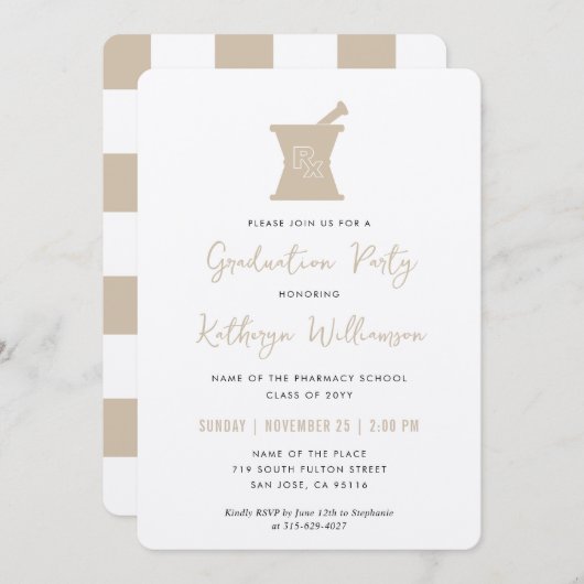 Invitation Moderne PharmD Pharmacy School Graduation (Devant / Derrière)