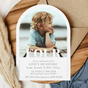 Invitation Moderne Photo Arc Simple Fête d'anniversaire 4 ans