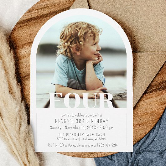 Invitation Moderne Photo Arc Simple Fête d'anniversaire 4 ans